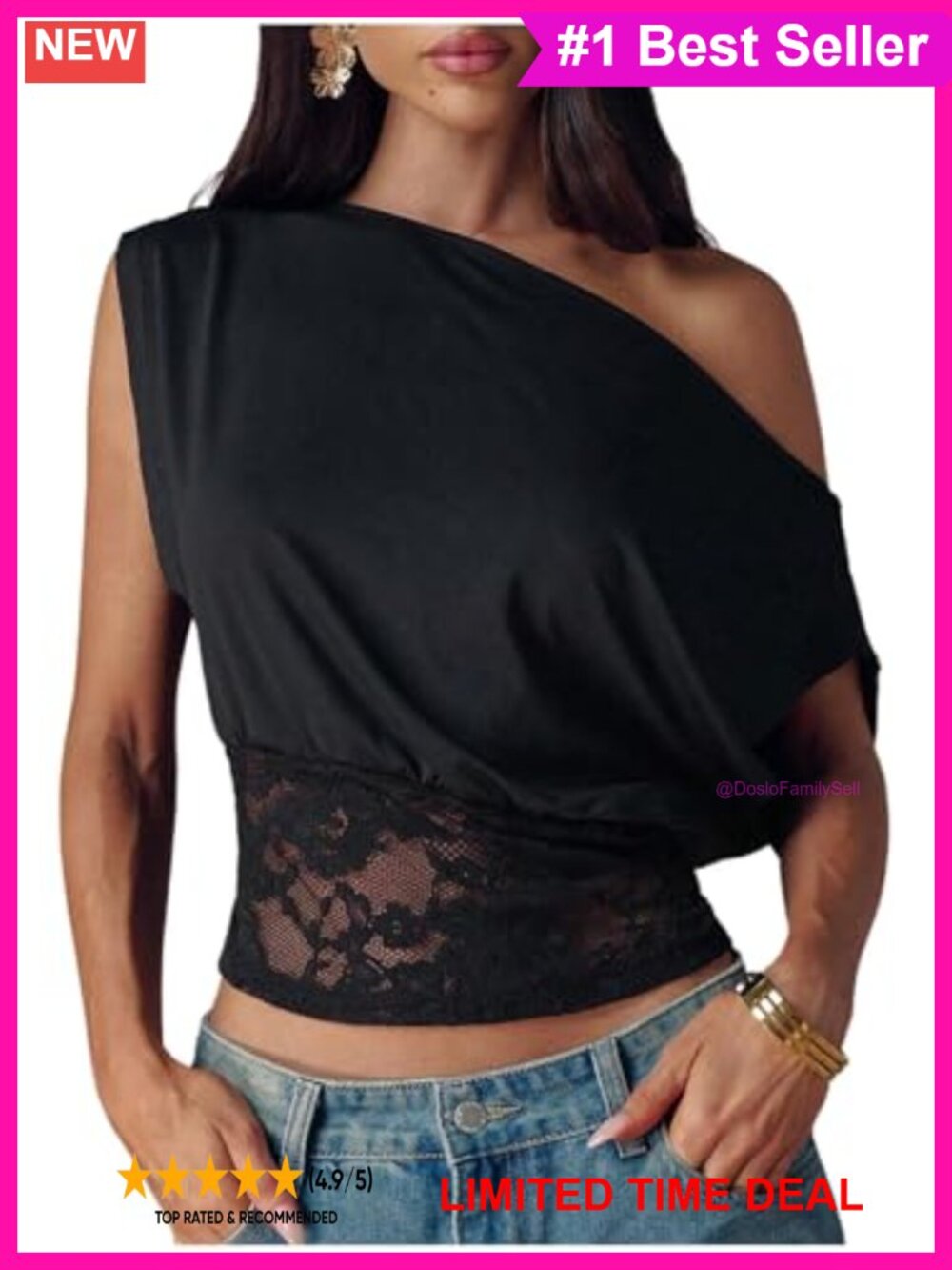 Lace Off Shoulder Asymmetrical Crop Top Dolman Sleeve Summer Going Out